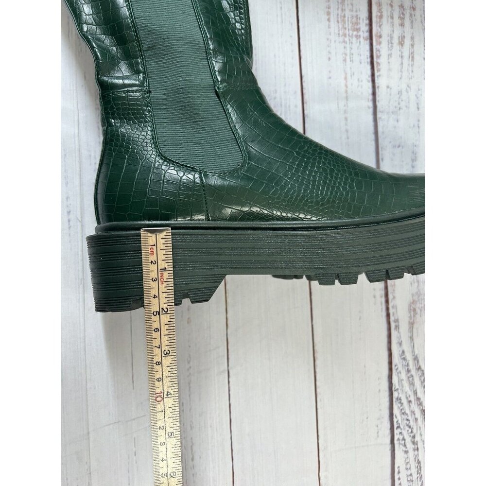 AZALEA WANG Knee High THE RIDING CROC Vegan Green Leather Boots SUE 7.5 Grunge - Picture 7 of 13